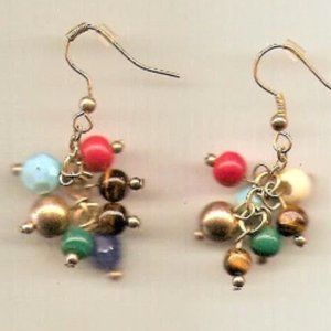 Gold Tone Multi Colored Bobble Ball Dangle Earrings